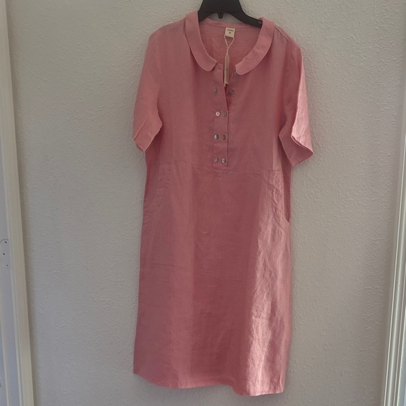 Lintico Dresses & Skirts - Women's Pink Midi Dress with Peter Pan Collar